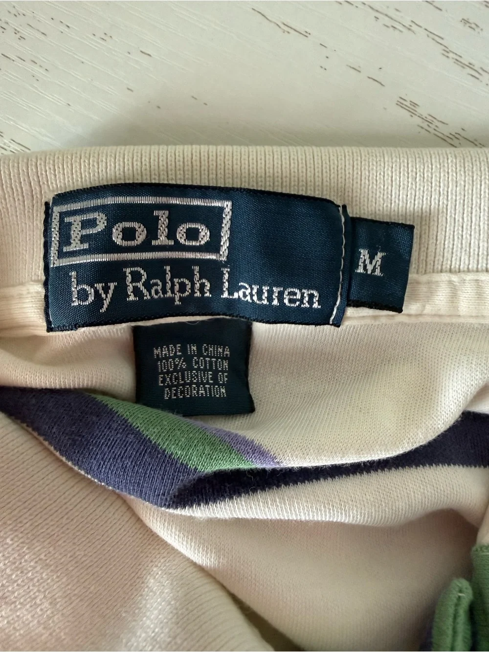 Ralph Lauren White Polo with Navy and Green Stripes size medium men’s
